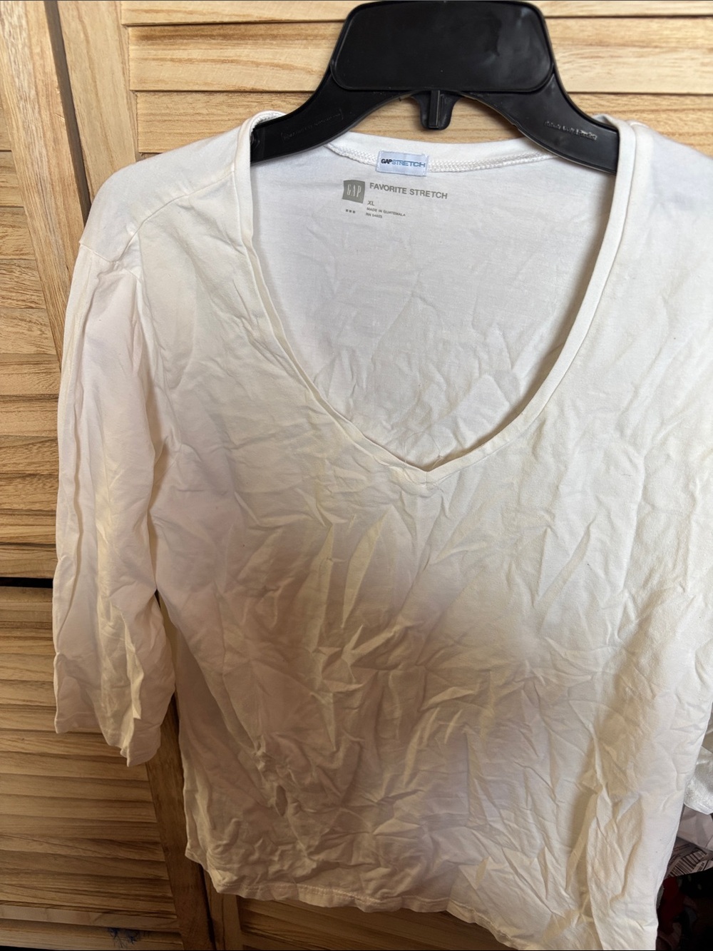 GAP Women's White V-Neck Stretch Long Sleeve Tee XL